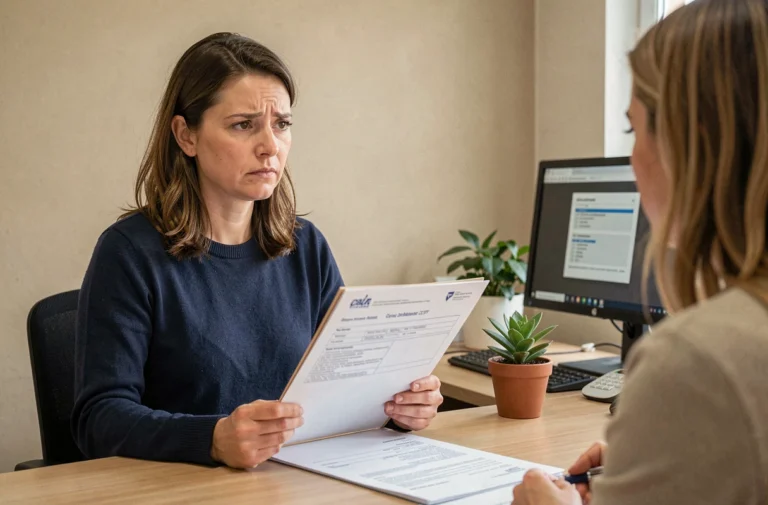 Femme rencontrant un conseiller pour ses démarches de demande de RSA dans une agence administrative